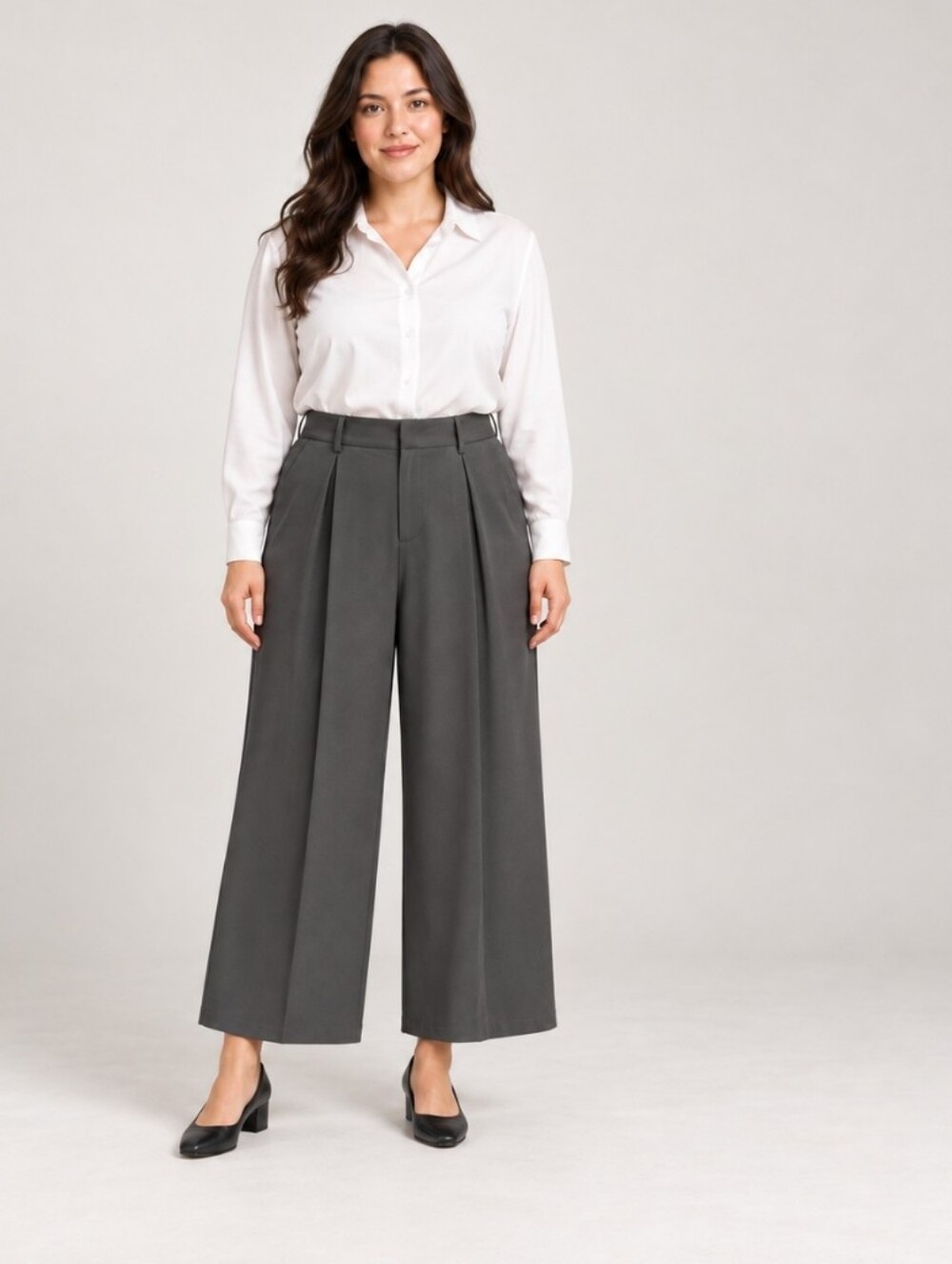 Tronjori Charcoal Gray Wide Leg Palazzo Pants Size L NWT